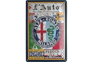 GENERISCH Cartel de chapa 20 x 30 cm arqueado Alfa Romeo Milano, coche, taller, garaje, estilo Vintage, decoración, regalo