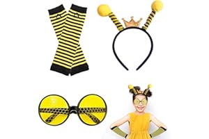 YSDYY 3-Piece Honey Bee Costume Accessories, Bee Antenna Headband, Bee Sunglasses, Black Yellow Striped Arm Guard Wrist Cover for Boys, Girls Halloween, Bee Party, Cosplay