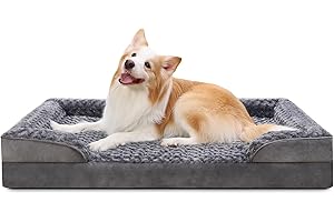 KSIIA Legowisko dla psa, ortopedyczne, obicie podstawy i podłokietników zdejmowane, nadaje się do prania, wodoszczelna wyściółka wewnętrzna, XL sofa dla psa, kosz, podwyższone krawędzie,