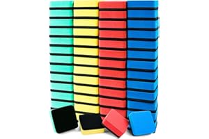 Akamino 52 Pcs Magnetic Whiteboard Eraser Bulk, 4 Colors Magnetic Dry Eraser with Thick Felt Pad, Mini White Board Foam Cleaner for Home School Office (5x5x2cm,Square)