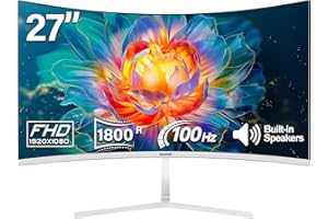 Gawfolk 27" Curvo Gaming Monitor 100Hz Full HD 1080P Schermo PC con Speaker Integrati Design Senza Cornice 1800R Supporto VESA/HDMI