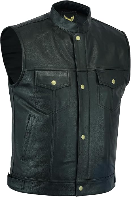Mufimex Herren Lederweste Biker Kutte – Mit Seitlicher Schnürung, Druckknöpfen, Gr. S-4XL