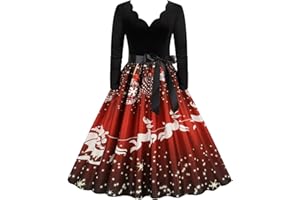 BTBDYDH Christmas Dresses for Women Long Sleeve V Neck Fancy Dress Christmas Tree Santa Snow Printed Evening Prom Xmas Party Dress Cosplay Outfits Ugly Dress Outfits