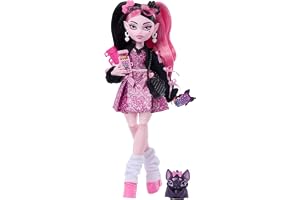 Monster High Draculaura-docka med husdjursfladdermus | Vampyr i rosa klänning och svart cardigan med husdjuret Count Fabulous