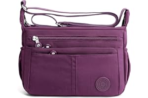DIRRONA Casual Bolsos Bandolera Nylon Bolso de Mujer Viajes Bolso Bandolera Nylon Bolso Trabajo Compras Bolsos Cruzados Mujer Multibolsillos Uso Diario Púrpura