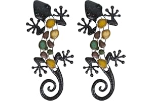 LIFFY Decorazione da parete in metallo a forma di geco, lucertola da giardino, decorazione per esterni, geco da giardino, cortile, recinzione o interno (45,7 cm, set di 2)