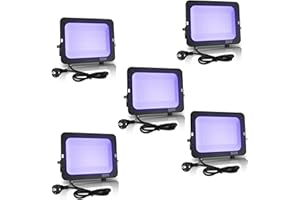 JBdusn Projecteur LED Fluorescent UV 50W, 5pcs Lampes à Lumière Noire IP66 étanches, Luminaire UV Puissant 395-400nm avec prise, lumiere soiree pour fête d'Halloween et aquarium,Body Painting
