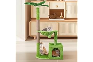 Myiosus Arbre à Chat Hauteur 115 cm, Tour de Jeux pour Chats avec Griffoir, Arbres d'activité avec 1 Grottes Spacieux & 1 Hamac, 2 Poteaux en Sisal pour Chat Chaton Adultes, Vert