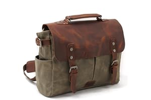 KEREITH mens portatile borsa ufficio valigetta impermeabile tela cuoio college borsa corrispondono a 15.6inch, verde militare