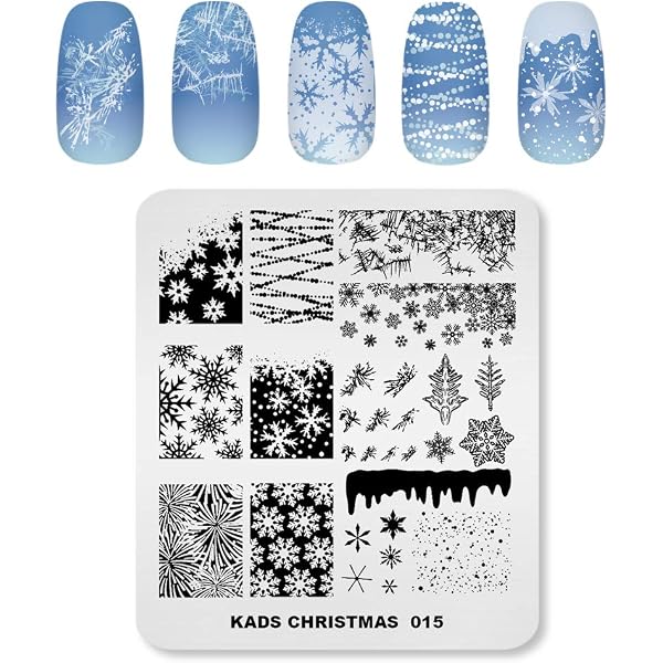 JSRQT 6 Stück Weihnachts-Nagelstempelplatten Set – Mit Schneeflocken, Weihnachtsbaum, Elch & Mehr