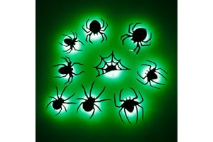 Naklejki LED na Halloween, dekoracyjne pająki, 9 szt., zielone światła LED, dekoracja pająka 3D, dekoracja na Halloween, naklejka ścienna z 9 różnymi rozmiarami, Helloween Horror dekoracja na drzwi