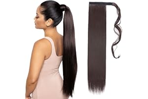 SEGOHAIR Wrap Around Ponytail Extension Synthetic Hair Extensions, Clip in Long Straight Hair Extension Ponytail, 23 Inches Black Brown Ponytail Extension, Fluffy Pony Ponytail for Women