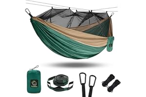 Grassman Hamak outdoorowy z moskitierą, przenośny, ultralekki, podróżny hamak kempingowy z zestawem mocującym, podwójny hamak do trekkingu, jazdy na rowerze, wędkowania, ogrodu, na plażę, 275 x 140 cm