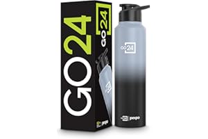 PEXPO Water Bottle 1 ltr Go24 Stainless Steel Sports/Fridge Bottle with Sipper Cap | Single Wall | For Home, Office, Gym, Travelling | Lightweight | BPA Free | Craft Pro 950ml | Grey - Black Ombre