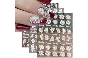 BELUGSIN Naklejki na paznokcie 3 arkusze naklejek na paznokcie kwiaty 5D Nail Art Sticker wytłaczane naklejki na paznokcie samoprzylepne naklejki na paznokcie kwiaty do dekoracji paznokci DIY