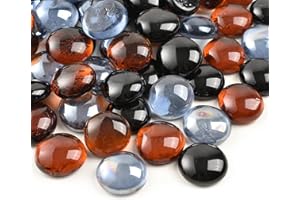 HUIANER Round Glass Pebbles 450g, Flat Stone Marbles Table Scatter Gems for Vase Filler Aquarium Decor Garden Decoration (Blue Gray, Black and Amber)