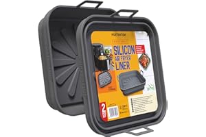 PORTENTUM Teglia per Friggitrice ad Aria 22,5 cm – Compatibile da 4,7 a 8 litri – Set da 2 Contenitori in Silicone Pieghevoli Riutilizzabili – BPA Free – Accessori Friggitrice ad Aria
