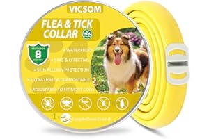 VICSOM Colliers Anti-Puces pour Chiens, Collier Anti Puces Chien, Collier Anti Puces pour Chien Naturelles Protection 8 Mois, Imperméable et Réglable Convient Chiens de Petite, Moyenne et Grande Jaune