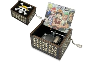 Meloditrunk Hölzerne Spieluhr für One Piece, Schwarz Lasergravierte Vintage Spieluhr Handkurbel Spieluhren für Anime-Fans, Geschenke für Familie, Freunde, Geburtstag & Weihnachten