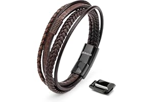 SERASAR | Pulsera Premium para Hombre en Cuero Genuino Negro y Marrón | Cierre Magnético de Acero Inoxidable | Incluye Joyero | Ideal para Regalar