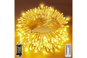 SKYELE 10m Christmas Tree Lights with 100 Warm White LEDs, Waterproof Outdoor Fairy Light with Plug Remote 8 Modes Timer Clear Cable, String Lights Mains Powered for Outside Indoor Garden Decorations