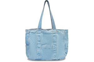 BOZIEE Denim Damen Shopper Tasche Damen Tote Bag Groß Beuteltasche mit ReißVerschluss,Tragetasche Shopping Bag für School Schule Arbeit Büro Reisen Einkaufen Alltag