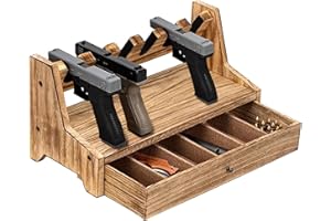 OUGPIU Pistolenregal Pistolen Aufbewahrung Fasst 4 oder 6 Pistolen,Massivholz Pistolenständer,Pistolensammelregal mit Schublade,Sichere Pistolenaufbewahrung,zur Pistolenpräsentation