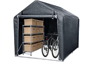 Peviasot Cykelgarage för 4 cyklar 218 x 157 x 166 cm, väderbeständigt förvaringstält av 160 g PE-presenning, rymligt utrustningsskjul med galvaniserad stålram, UV-skydd, dörr, trädgård