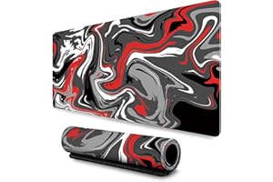Bright Creations Large Gaming Mouse Pad, Black and Red Fluid Art Mat XL, Mousepad with Anti-Slip Rubber Base, Office Full Desk Stitched Edges, Precise Control Keyboard for Home Office, 80x30CM