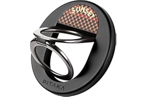 pitaka Poignée Magnétique Support pour Anneau de Téléphone avec Double Anneau Porte Doigt Réglable en Fibre Aramide pour iPhone 16/15/14/13 Coucher de Soleil