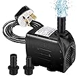 Powcan Water Pump Submersible Water Pump 400Gph 1500L/H Ultra-Quiet 25W Fountain Pond Aquarium Fish Tank Pump with 48 Hours Anti Dry Burning, 6.9ft(2.1m) High Lift, 6.56ft(2m) Power Cord, 2 Nozzles