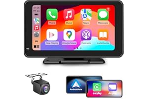 WSRADIOKITS Senza Fili Autoradio, Wireless A-pple Carplay & Android Auto Portatile, 7 Pollici Stereo Auto HD Touch Screen, Mirror Link, GPS Navigation, FM, Siri, AUX, Airplay, Telecamera posteriore