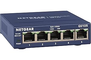 NETGEAR GS105GE LAN Switch 5 Port Netzwerk Switch (Plug-and-Play Gigabit Switch LAN Splitter, LAN Verteiler, Ethernet Hub, lüfterloses Metallgehäuse, ProSAFE Lifetime-Garantie), Blau