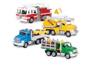 DRIVEN by Battat WH1148Z seria Multipack (4 sztuki) Micro Fleet – 6 szt. zestaw do zabawy z 4, 1 drabinką – zabawka ciężarówka i samochody dla dzieci od 3 lat