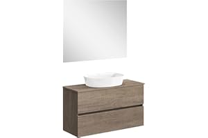 Baikal Baño Onyx, 2 cajones, suspendido en Pared, con Lavabo cerámico. Mueble Montado, Melamina 16,Mueble F39 + Top + Lavabo + Espejo 100 cm Nebraska
