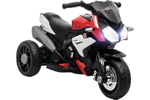 HOMCOM Elektro Kindermotorrad Elektromotorrad mit Musik, Scheinwerfer, Kindermotorrad 3 km/h, für Kinder von 3-5 Jahren, max. 25 kg, Rot+Schwarz