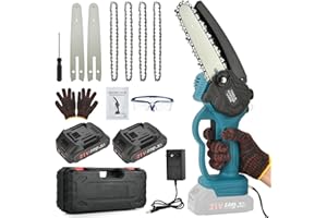YKGUTILU Mini-Kettensäge - 6 Zoll Akku Kettensäge Schnittschere Kettensäge Einhand kettensäge mit 2 Akkus 2000mAh, 4 Ketten, 6m/s Kette Elektro Kettensäge für Baumzweige, Hof, Haushalt und Garten