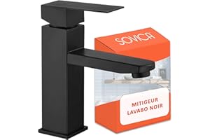 SOVICA Mitigeur lavabo noir acier inox eau chaude et eau froide avec 2 flexibles inclus robinet salle bain noir robinet noir salle de bain