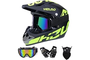 MRDEAR Fullface MTB Helm, Motorrad Crosshelm mit Brille (4 Stück/ Schwarz und Grün) Motocross Helm Herren Kinder Enduro Cross Helm Motorradhelm für Fahrrad Downhill Bike BMX Off Road ATV