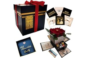 B & S Bismillah and Smile Premium Kaaba Geschenkbox für Hajj & Umrah - Edles Set mit 2 Satin-Geschenkbändern & 4 Metallic-Markern