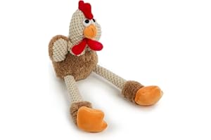 GoDog Checkers Skinny Rooster z technologią Chew Guard Tough Plush Dog Toy, mały, brązowy
