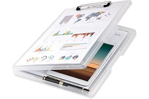 Pechor Clipboard A4, Clip Board Plastic with Storage, Nursing Clipboards Folder with Pen Compartment, Waterproof for Home School Office (Clear, Side Opening)