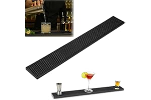 MORAINJAY Bar Service Matte Schwarz, Bar Mat 60x10cm Barmatte Silikon Trocknend Matte Zubehör Geschirr 1cm Dick für Verschüttungen Bar Club Küche Café, Rutschfest Gummi Barmatte Abtropfmatte Kaffee