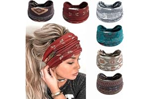 MIQIQAO Headbands for Women's Hair UK Head Scarfs Wide Soft Ladies Headband Boho Fashion Bandanas Knot Adult Hairbands Elastic Sport Running Yoga Head Wraps (P6BohoA)