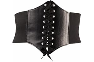 QIGEN LTD Women Elastic Wide Band Tied Waspie Corset Waist Cincher Belt for Halloween Xmas