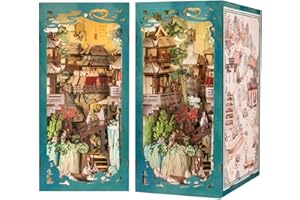 Fsolis Kit DIY Book Nook,Maison de Poupée,Maison de Poupée, avec Lumières LED et Plaque de Protection Contre la Poussière, 3D Puzzle de Serre-Livres en Bois, Cadeaux Créatifs pour Garçons et Filles