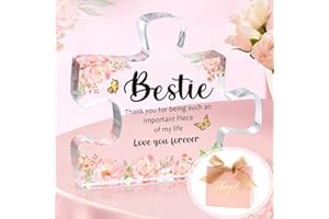 MOTONG Bestie Friend Birthday Gifts with Gift Box, Acrylic Plaque Block Puzzle Shaped Bestie Gifts, 3.9 x3.4inch Bestie Gifts for Friend Female Birthday, Thanksgiving, Christmas