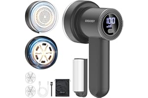 Cosicosy Fabric Shaver, Bobble Remover for Clothes Lint Remover Debobbler Clothes Shaver LED Digital Display 2-In-1 Lint Roller Wool Defuzzer Fluff Remover Quick and Effective Grey (3 Blades Included)