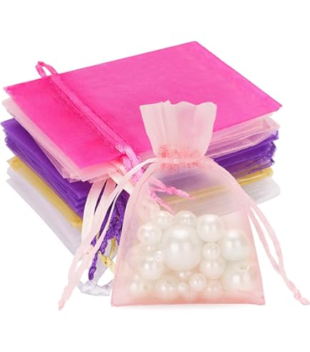 Lot De 25 Grands Sachets Organza Blanc - Pochettes - Cordon Coulissant