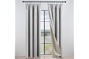 Topfinel 100% Blackout Pencil Pleat Curtains for Bedroom and Living Room, Nursery Thermal Window Curtains with Modern Faux Linen Curtains Look, Cream Curtains 46 x 72 Inch (117 x 183 cm), 2 panels